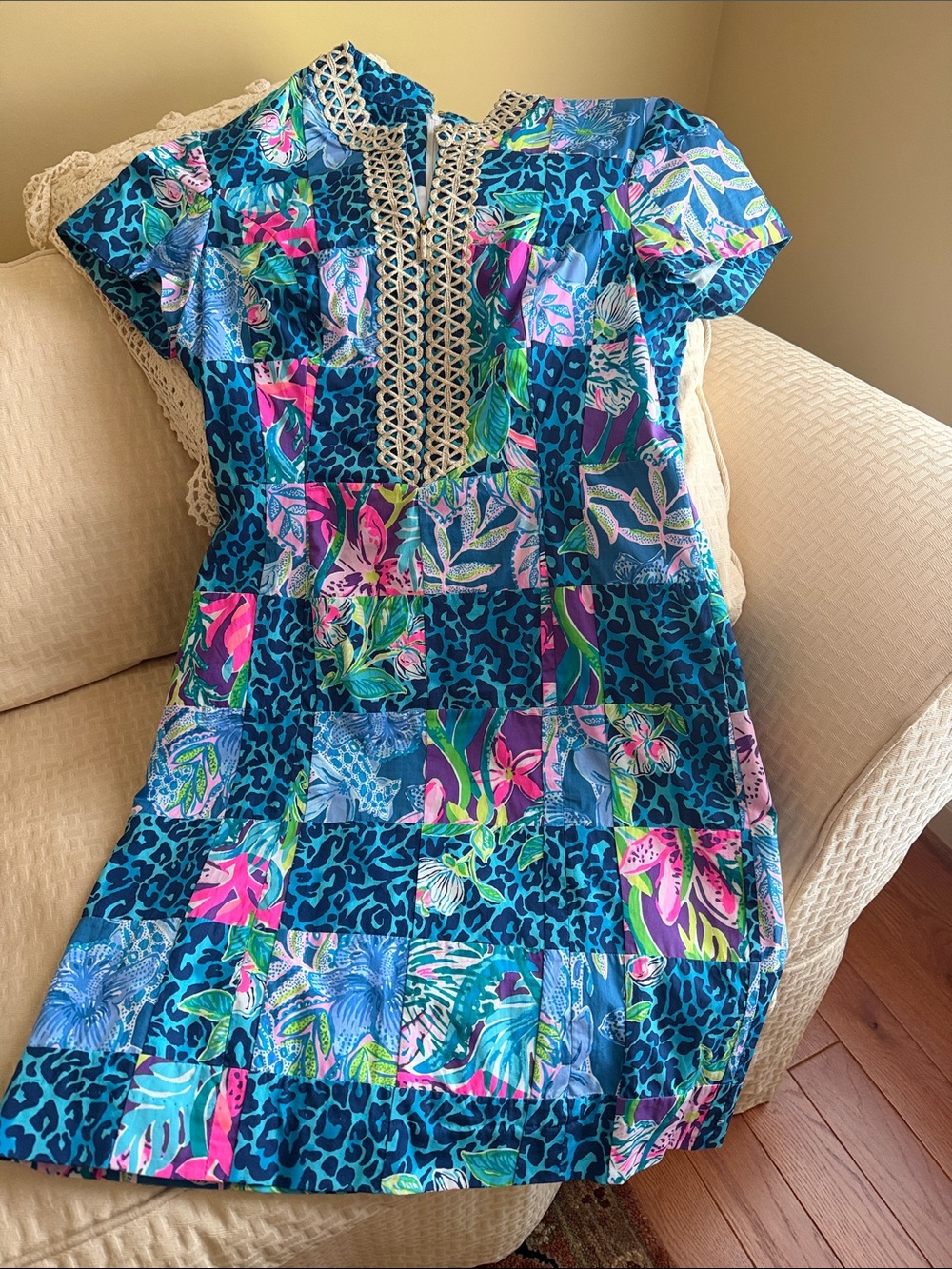 Lilly Pulitzer Anniversary LTD Edition Patchwork Dress with Gold Trim